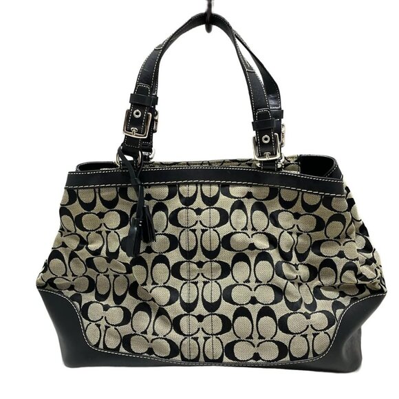 Auth COACH Signature Carryall Tote 7052 Cream Black Jacquard Leather - Tote Bag - Picture 2 of 12